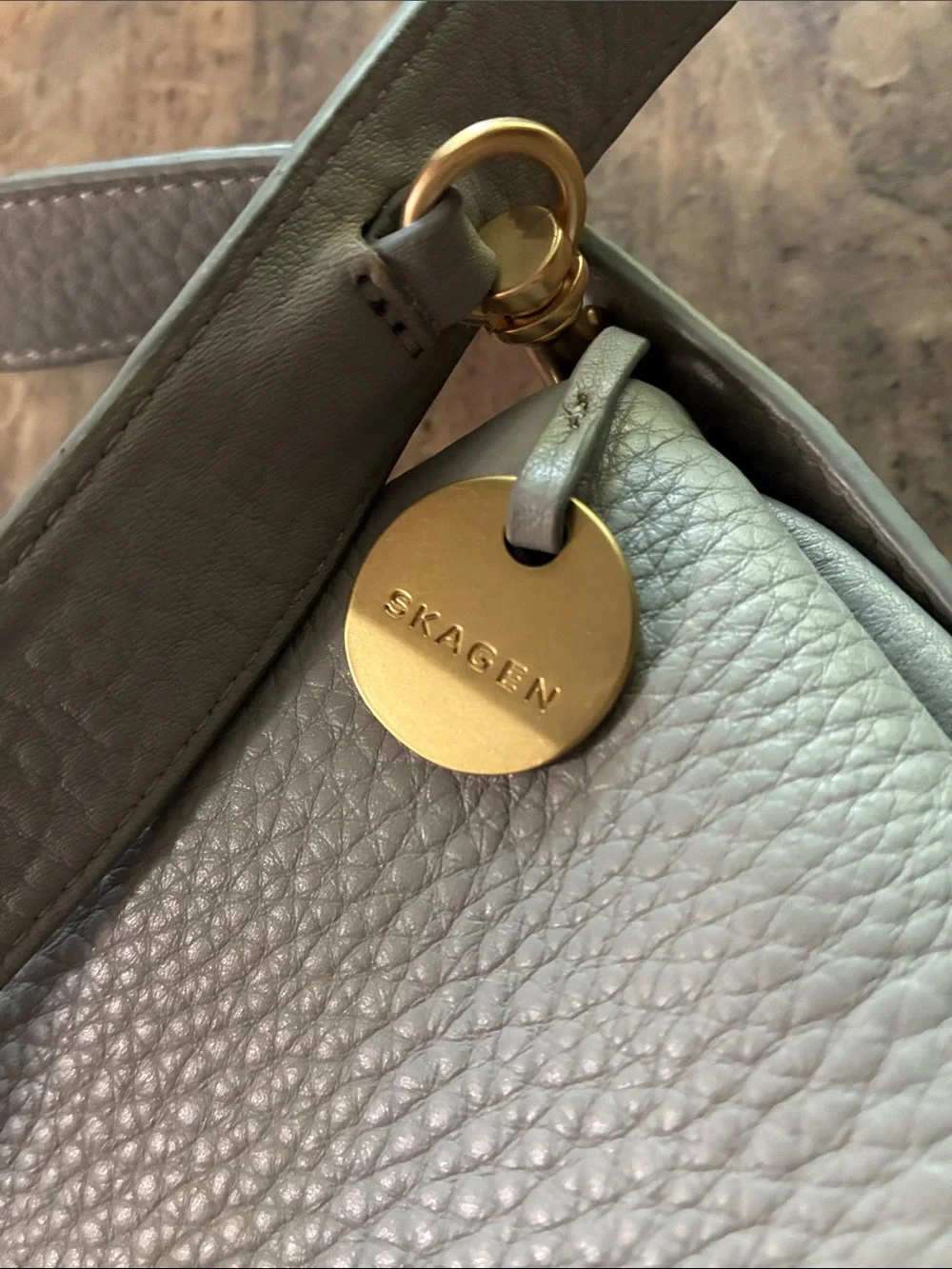 Skagen Pebbled Leather Satchel in Light Gray